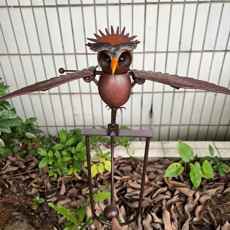 Kinetic Bird Garden Sculpture - Sculputure - Standing Owl - Oaksoho