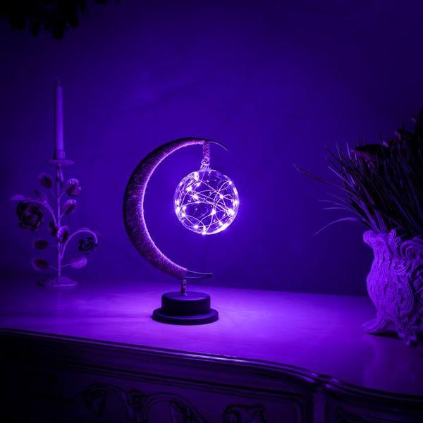 LED Ceiling Light Bedroom Moon Design Energy Saving Metal Frame - Home & Decor Lighting Lamp - Soothing Purple - Oaksoho