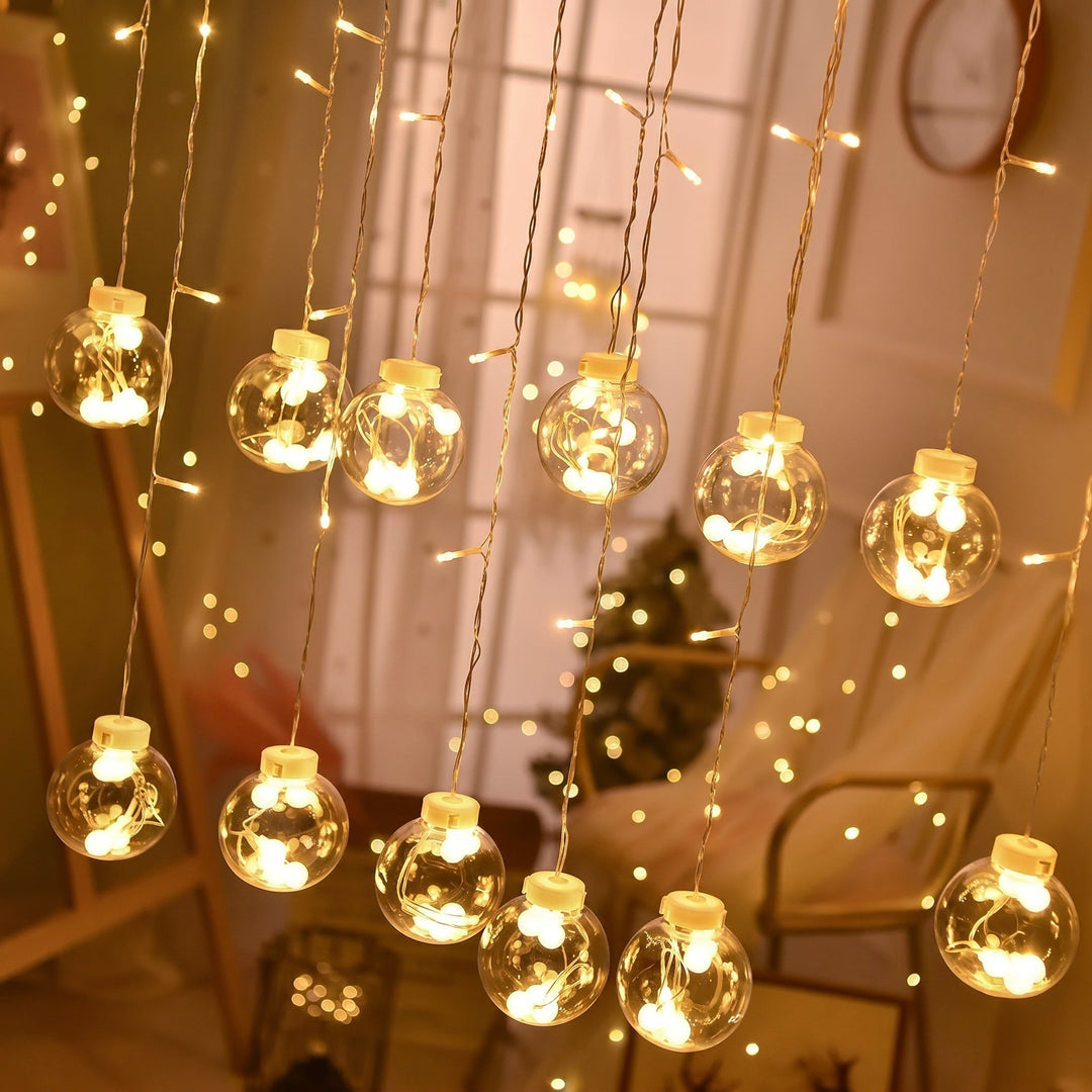 LED Curtain Lights with Hanging Glass Balls for Indoor and Outdoor Use - LED Decorative Lights - Oaksoho