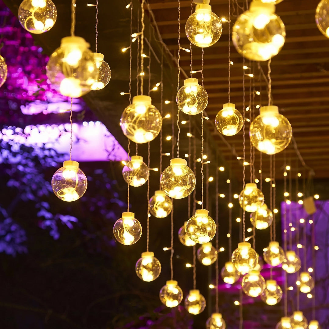 LED Curtain Lights with Hanging Glass Balls for Indoor and Outdoor Use - LED Decorative Lights - Oaksoho