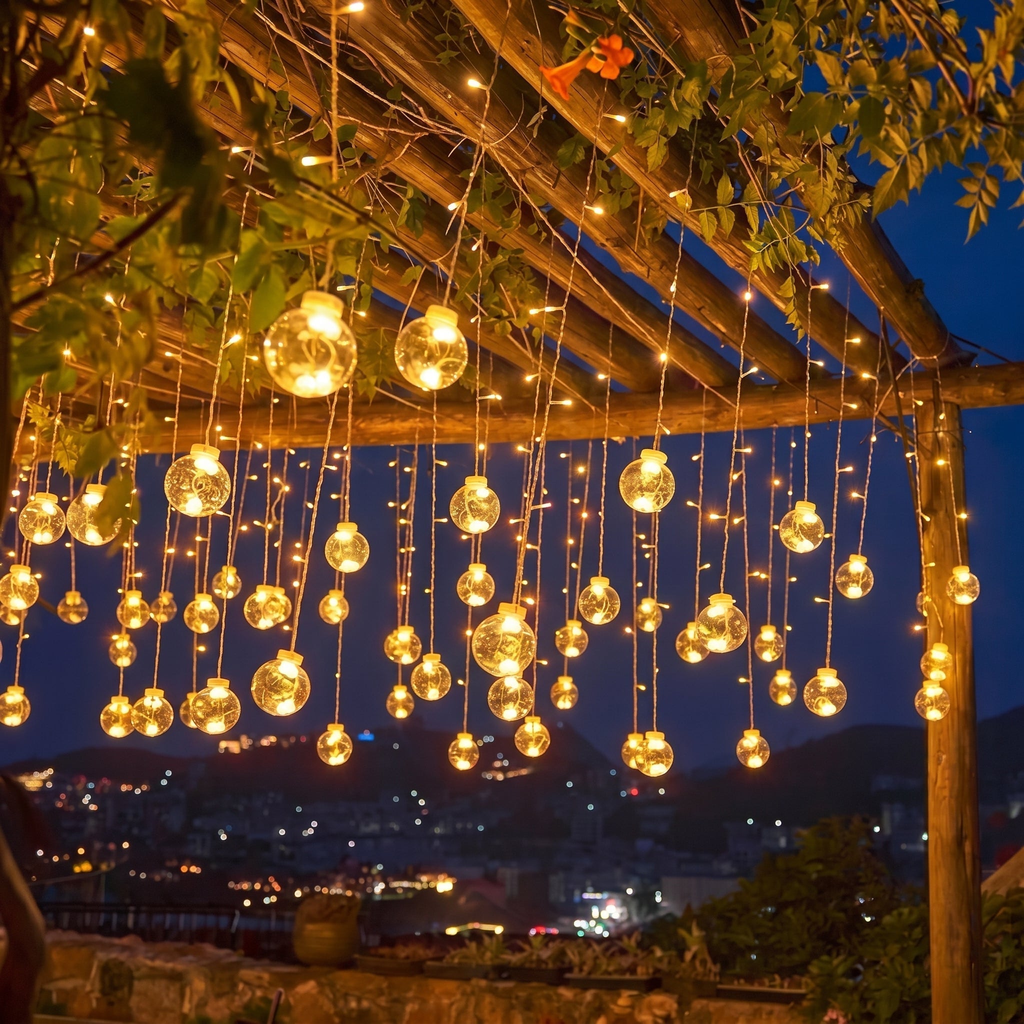 LED Curtain Lights with Hanging Glass Balls for Indoor and Outdoor Use - LED Decorative Lights - Oaksoho