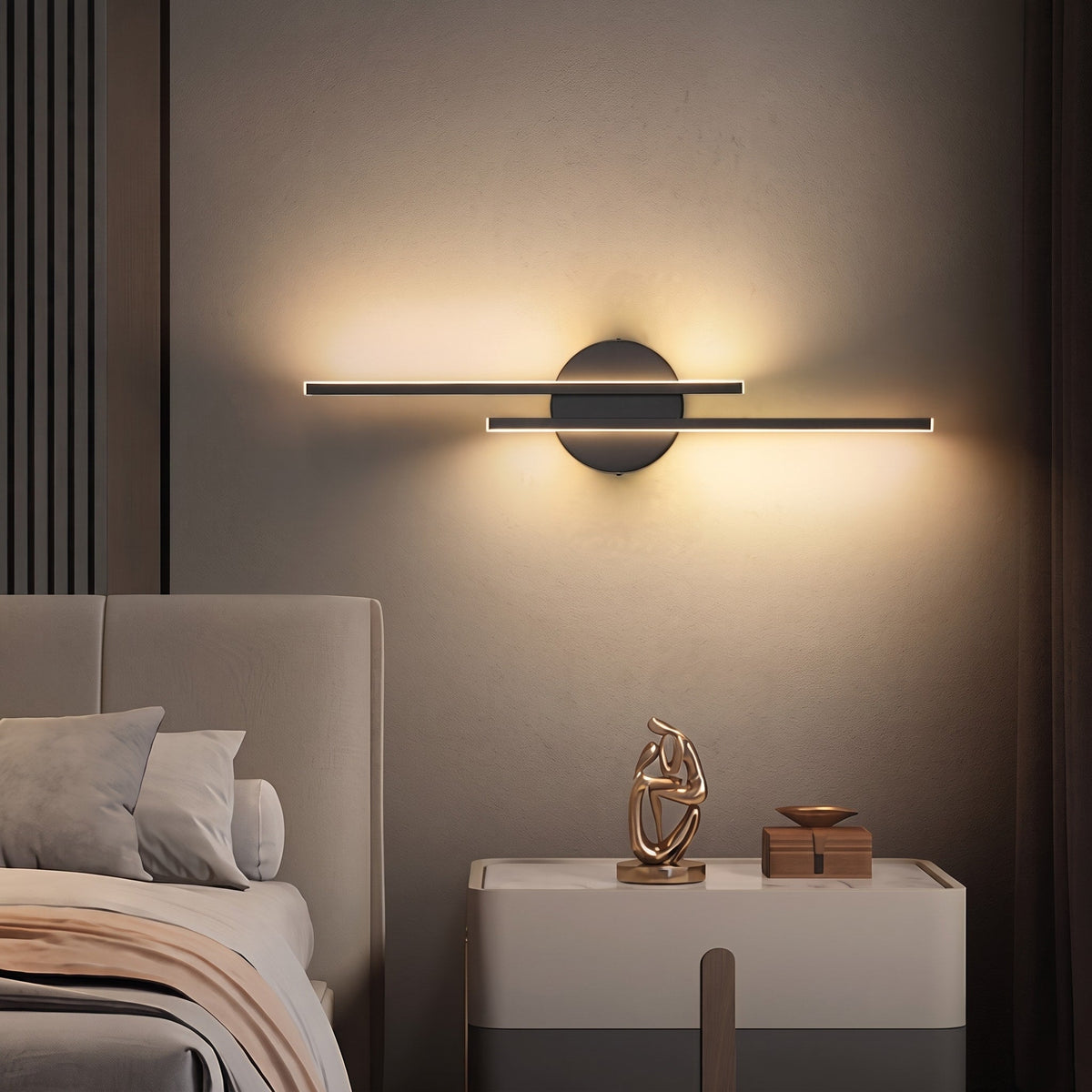 Linear Metal Wall Sconce with Dual Adjustable Light Beams - Wall Light Fixtures - Black - Oak Soho