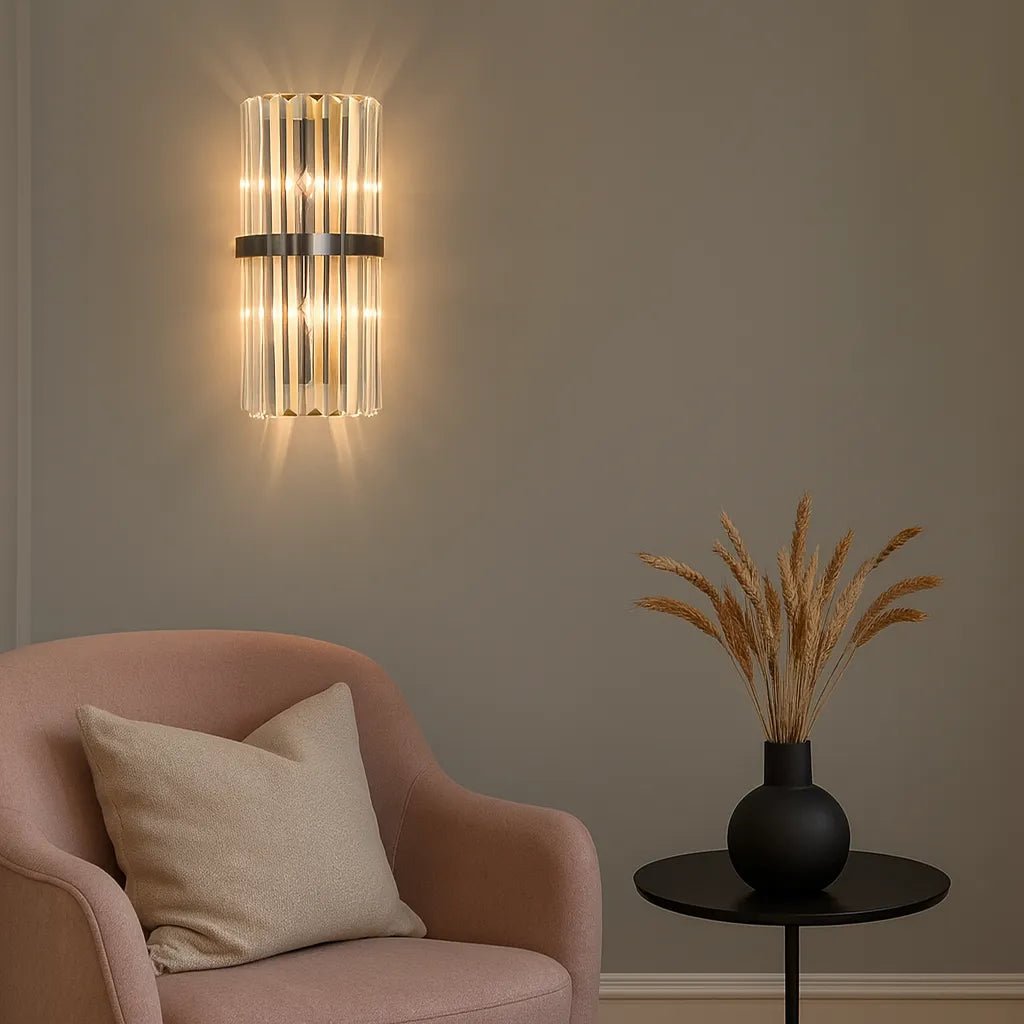 Luxurious Crystal Wall Light with Metal Frame - Wall Light - Black - Oaksoho