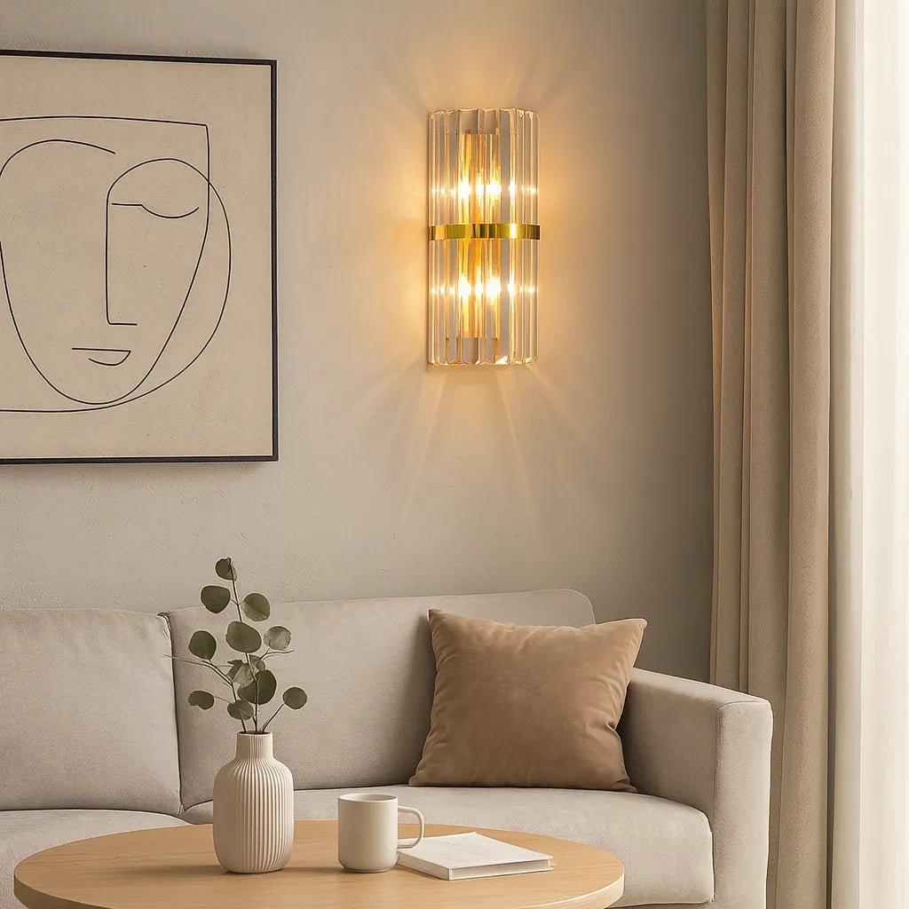 Luxurious Crystal Wall Light with Metal Frame - Wall Light - Gold - Oaksoho
