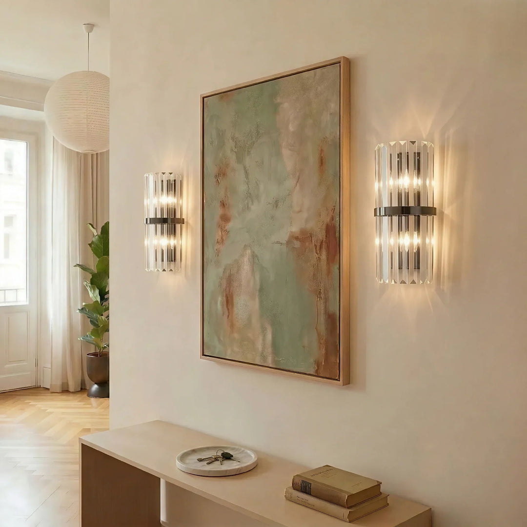 Luxurious Crystal Wall Light with Metal Frame - Wall Light - Black - Oaksoho