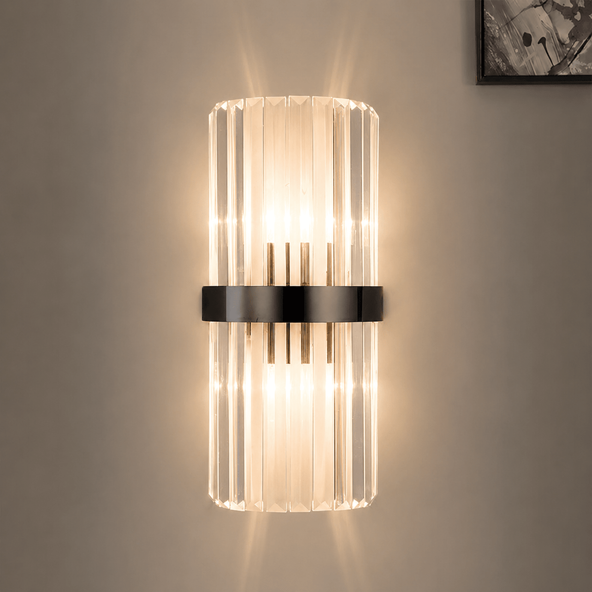 Luxurious Crystal Wall Light with Metal Frame - Wall Light Fixtures - Black - Oaksoho