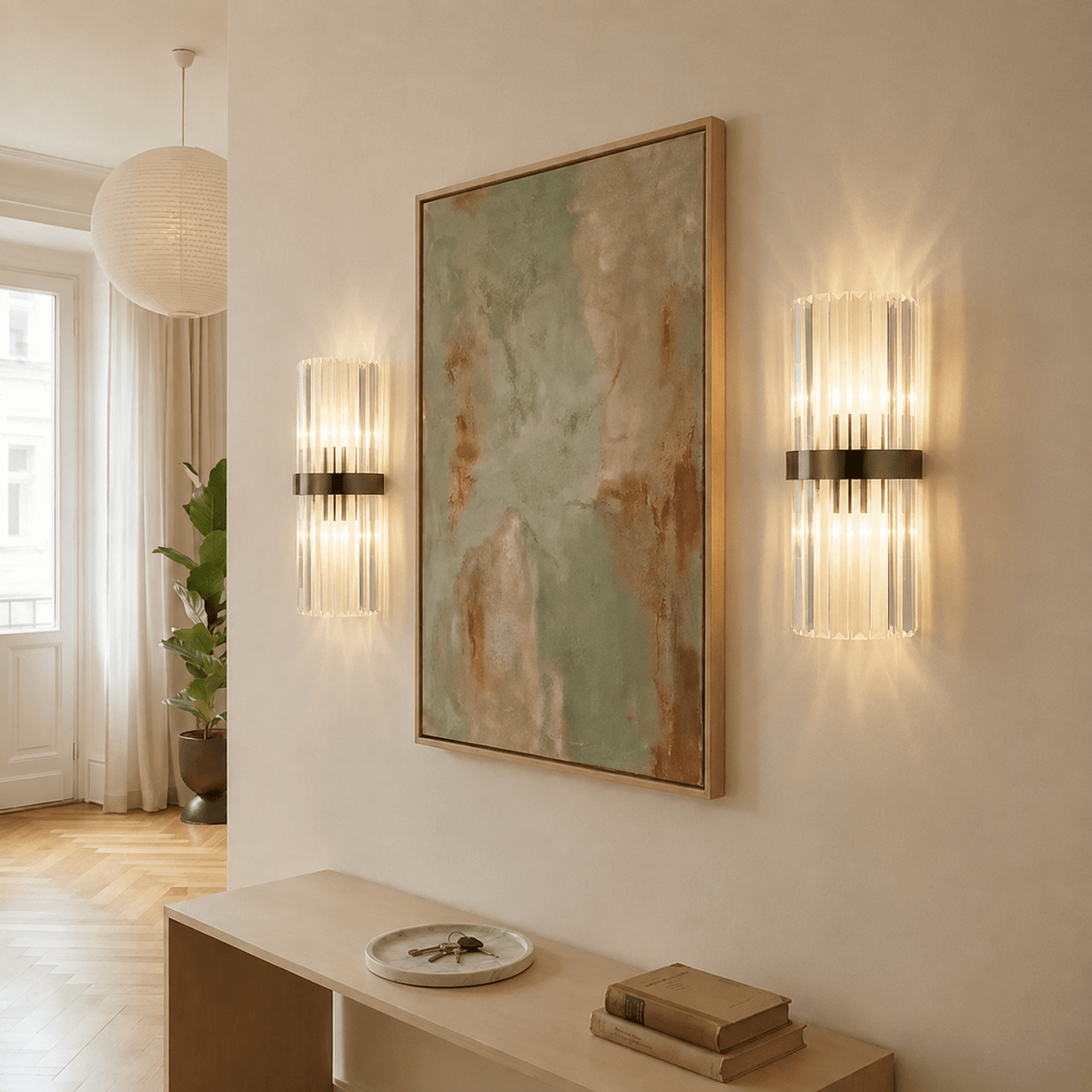 Luxurious Crystal Wall Light with Metal Frame - Wall Light Fixtures - Black - Oaksoho