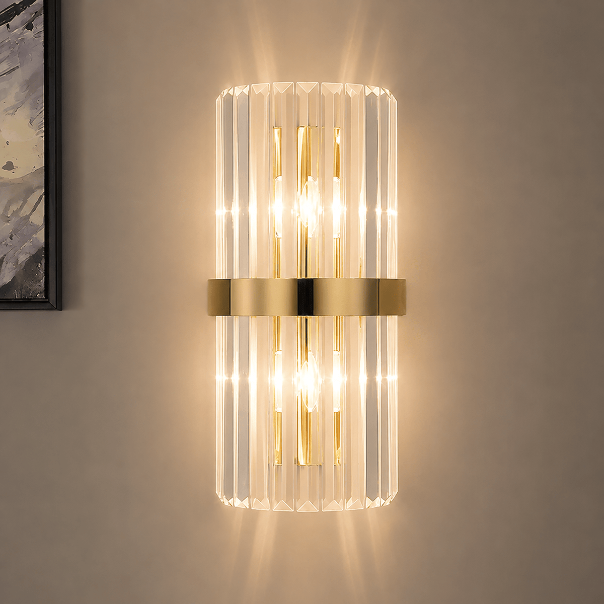 Luxurious Crystal Wall Light with Metal Frame - Wall Light Fixtures - Gold - Oaksoho