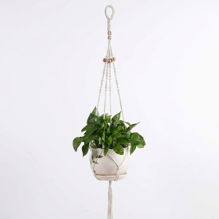 Macramé Plant Hanger Knotted with Twisted Cord Design - Plant Hanger - Beads - Oaksoho