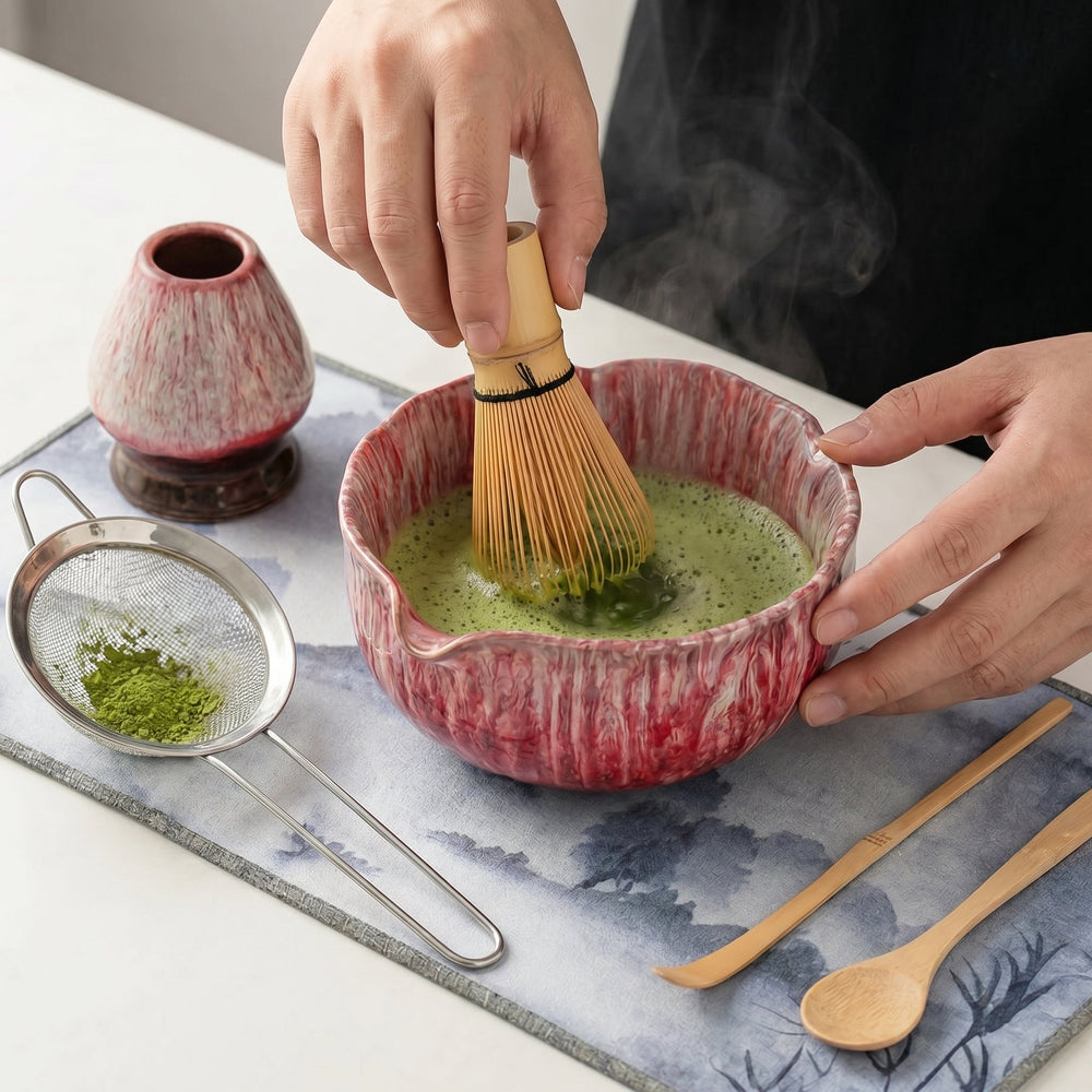 Matcha Set with Bowl and Accessories - Tableware Set - Pink - Oaksoho