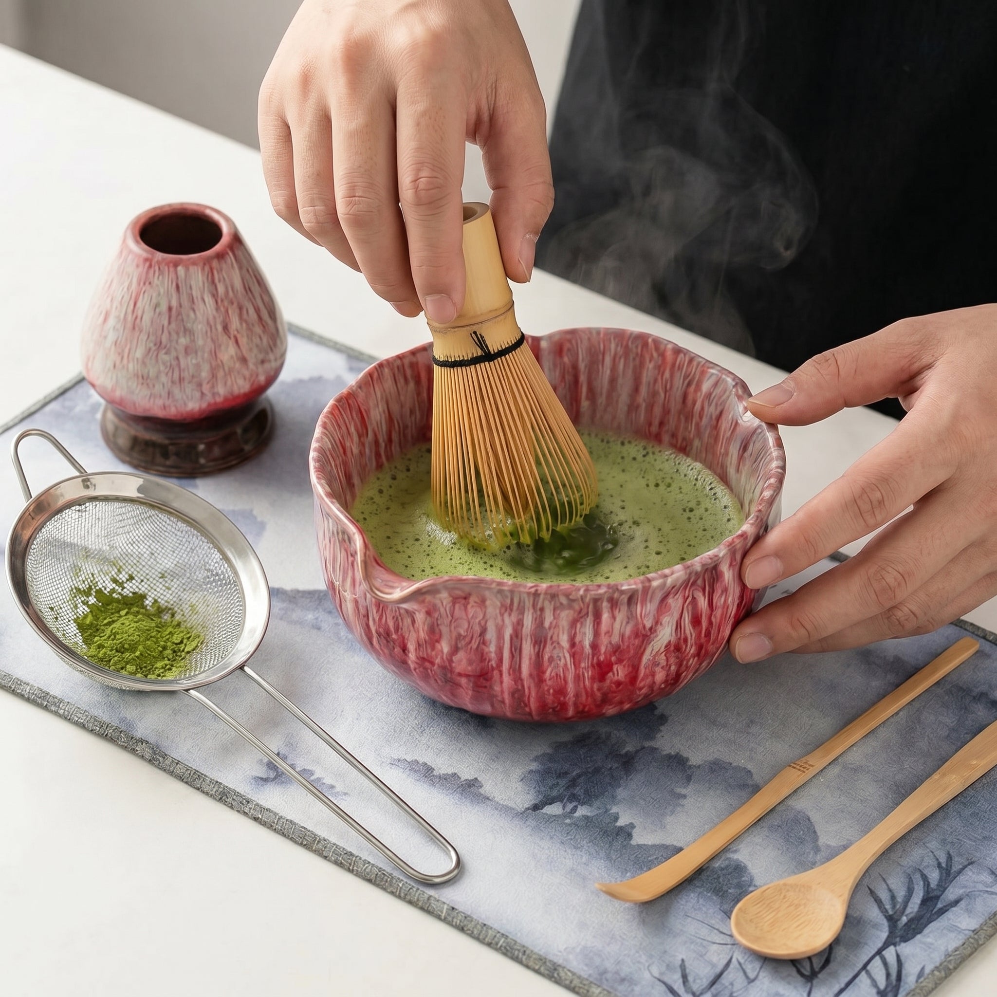 Matcha Set with Bowl and Accessories - Tableware Set - Pink - Oaksoho