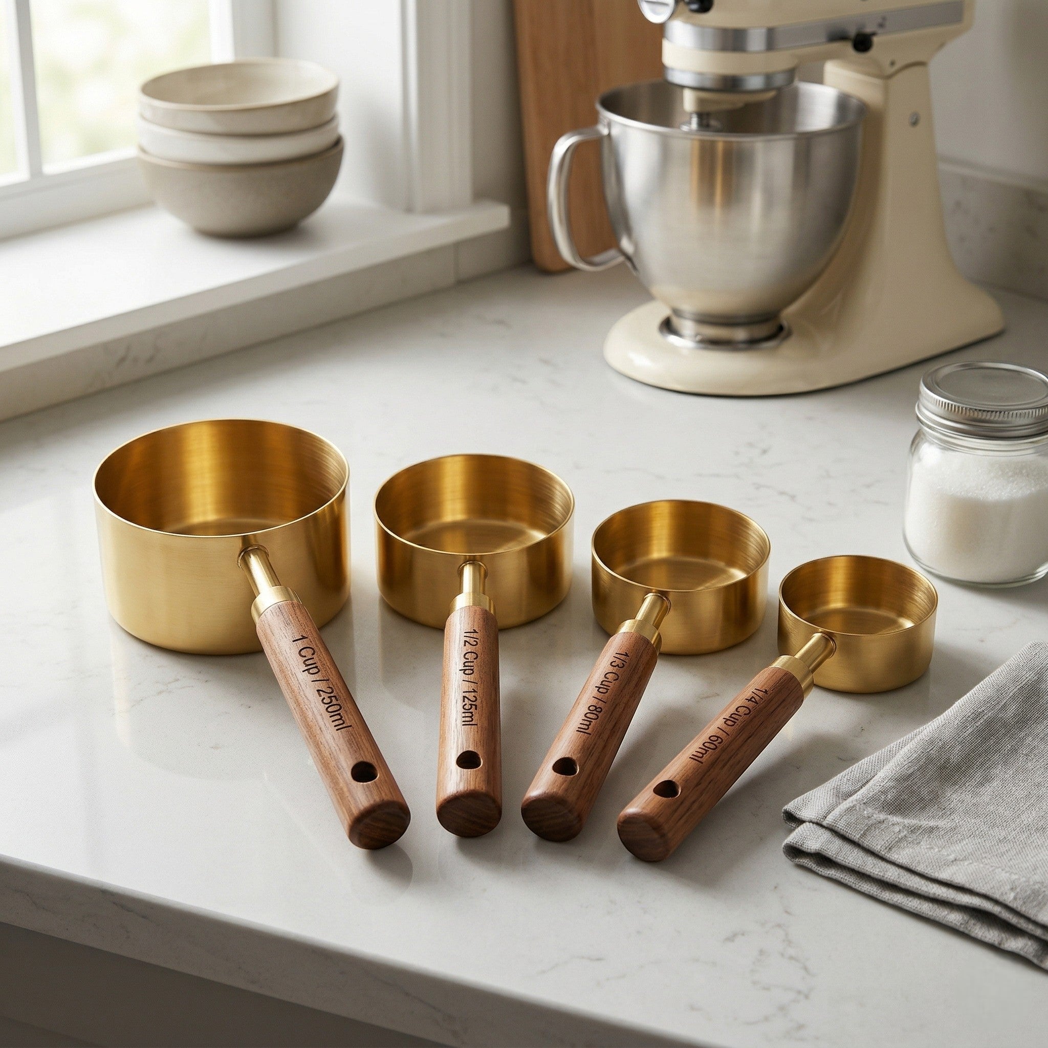 Measuring Cup and Spoon Set with Wooden Handle - Measuring Tools - Measuring cup - Oaksoho