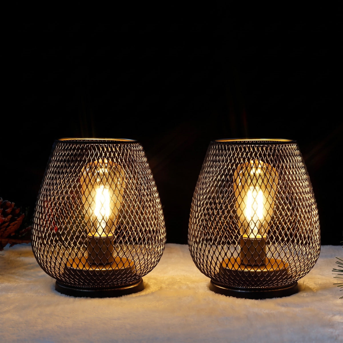 Mesh Cage Battery Table Lamp Vintage Wire Design - Table Lamps - Oaksoho