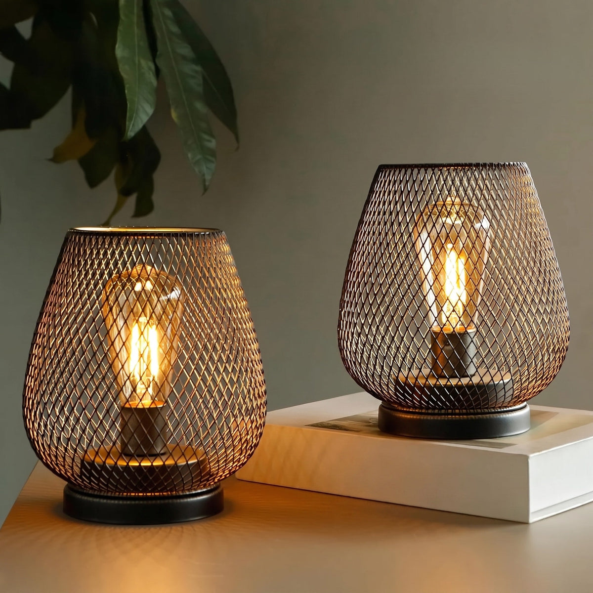 Mesh Cage Battery Table Lamp Vintage Wire Design - Table Lamps - Oaksoho