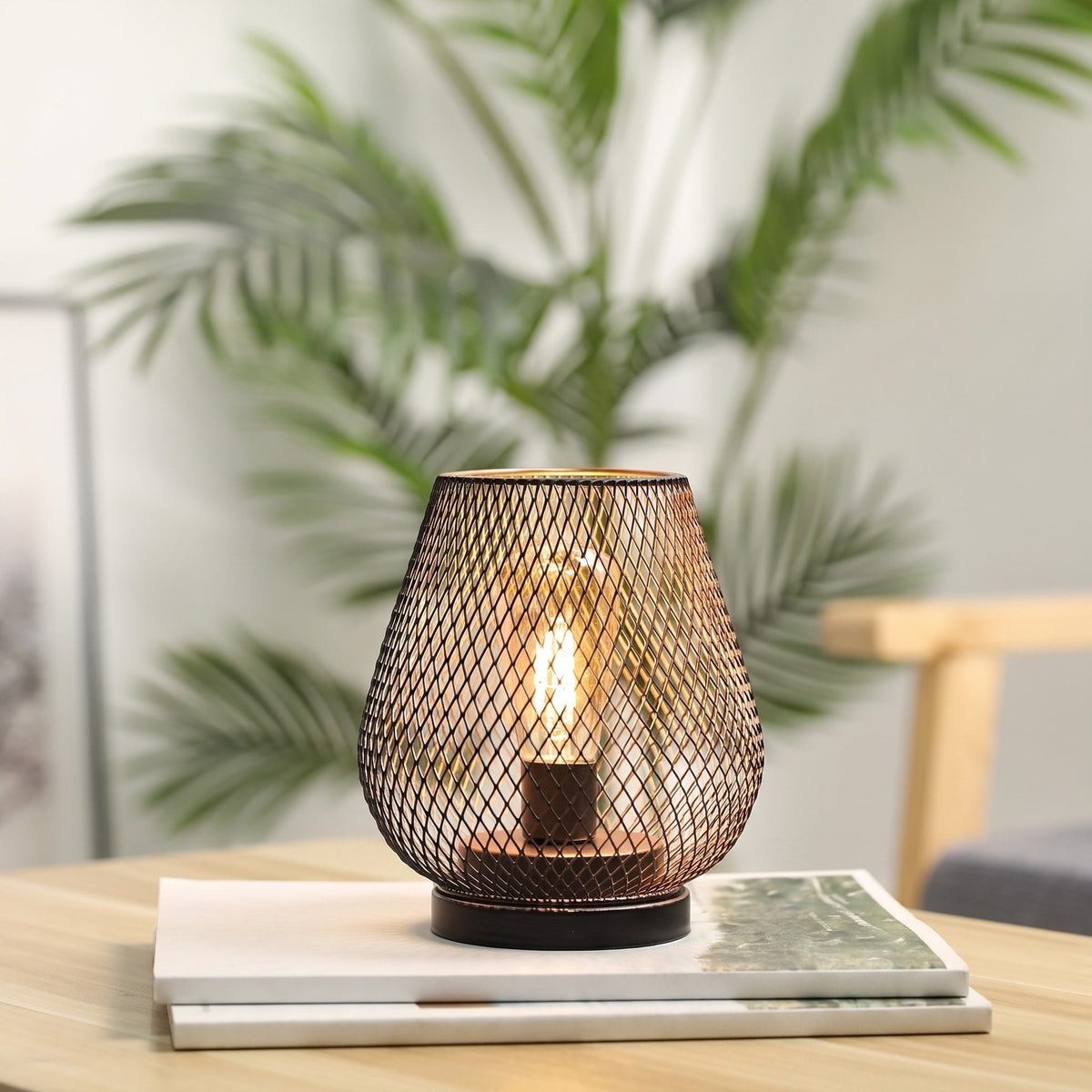 Mesh Cage Battery Table Lamp Vintage Wire Design - Table Lamps - Oaksoho