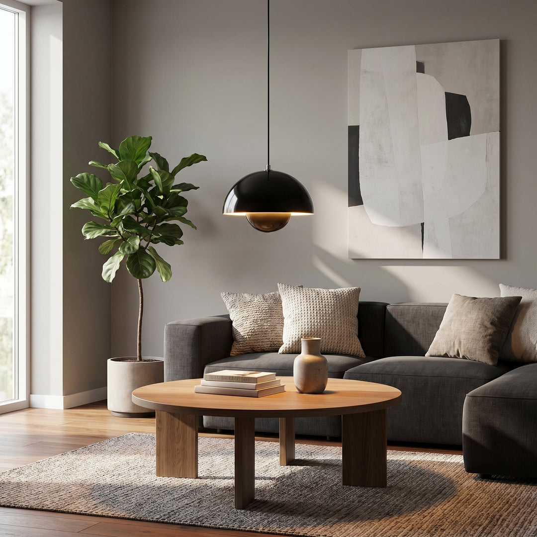 Minimalist Pendant Light Semi - Spherical Shape - Pendat Light - Black - Oaksoho