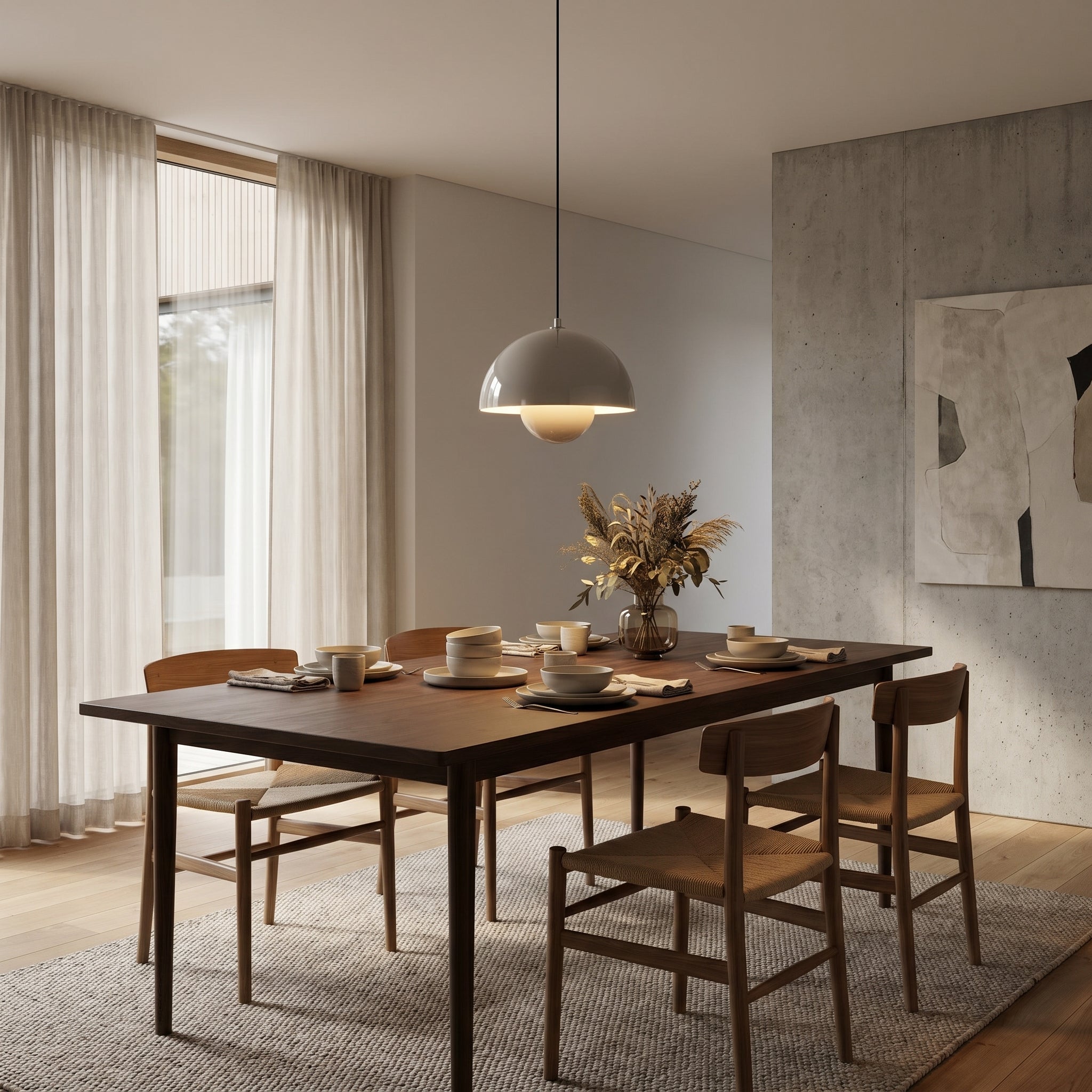 Minimalist Pendant Light Semi - Spherical Shape - Pendat Light - Light Grey - Oaksoho