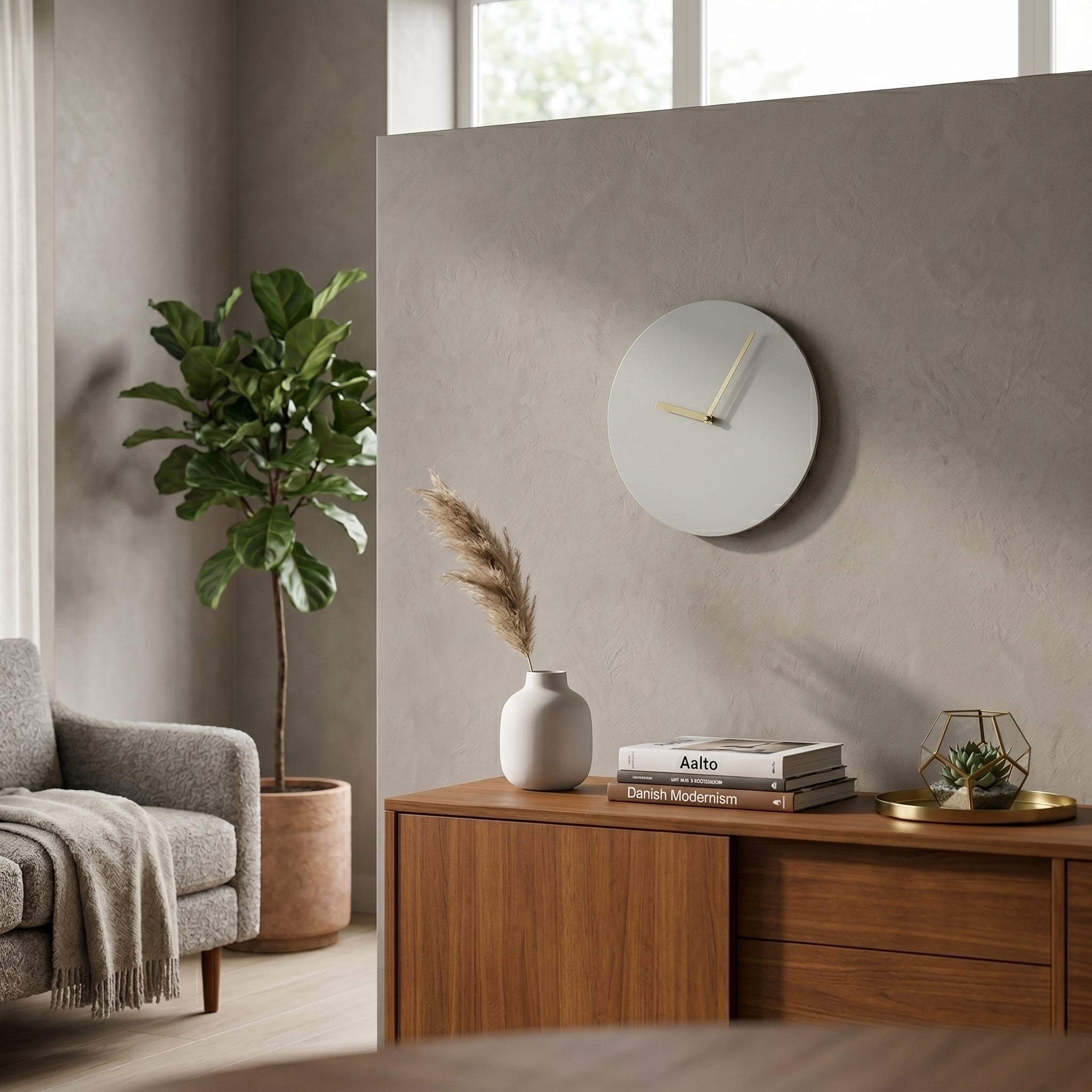 Minimalist Round Wall Clock without Numbers - Wall Clock - White - Oaksoho