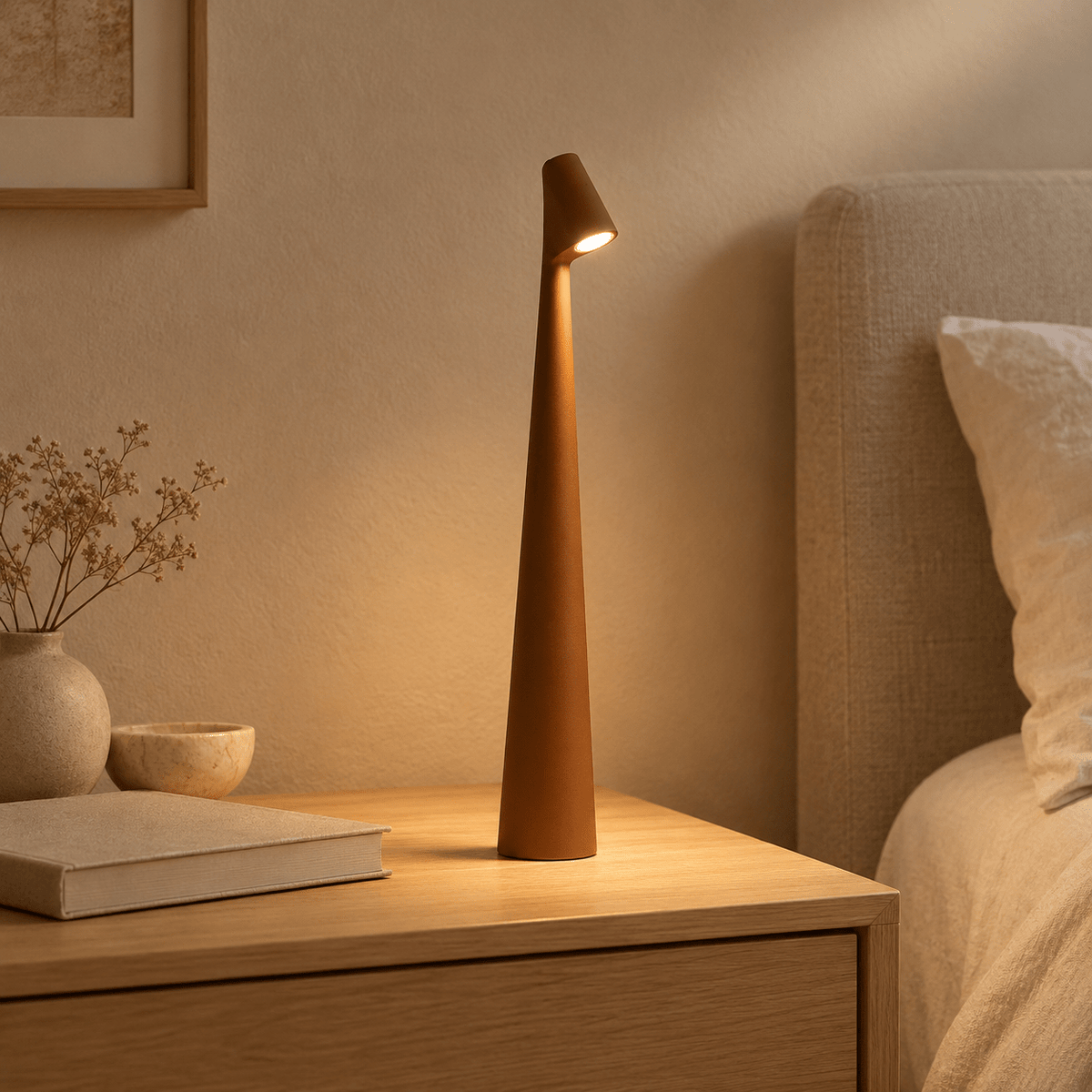 Minimalist Scandinavian Design Cordless LED Table Lamp - Table Lamps - Orange - Oak Soho
