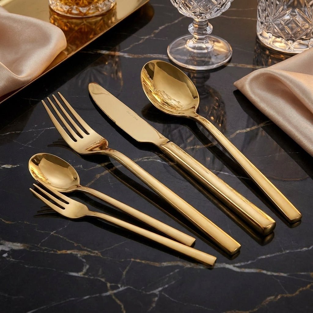 Minimalist Stainless Steel Cutlery Set 30-Piece - Kitchen Utensils - Gold - Oaksoho
