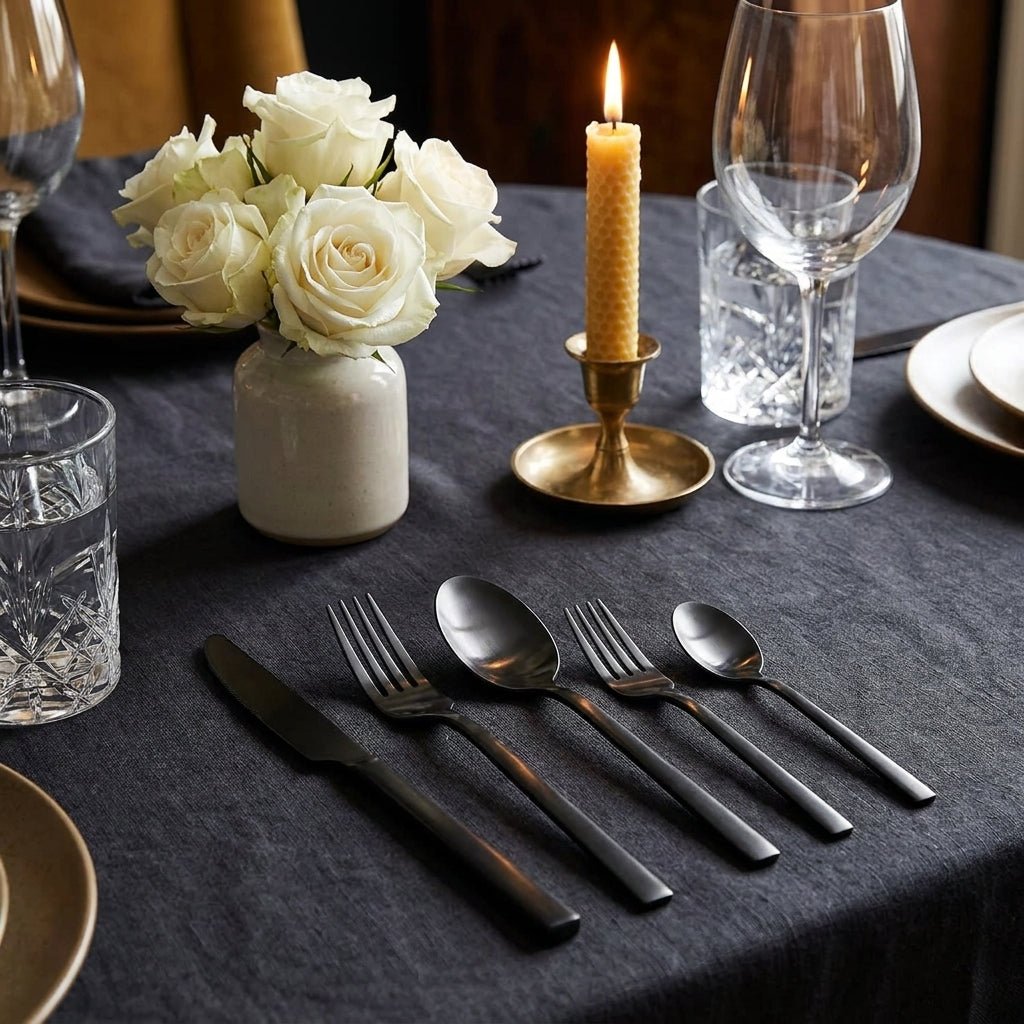 Minimalist Stainless Steel Cutlery Set 30-Piece - Kitchen Utensils - Black - Oaksoho