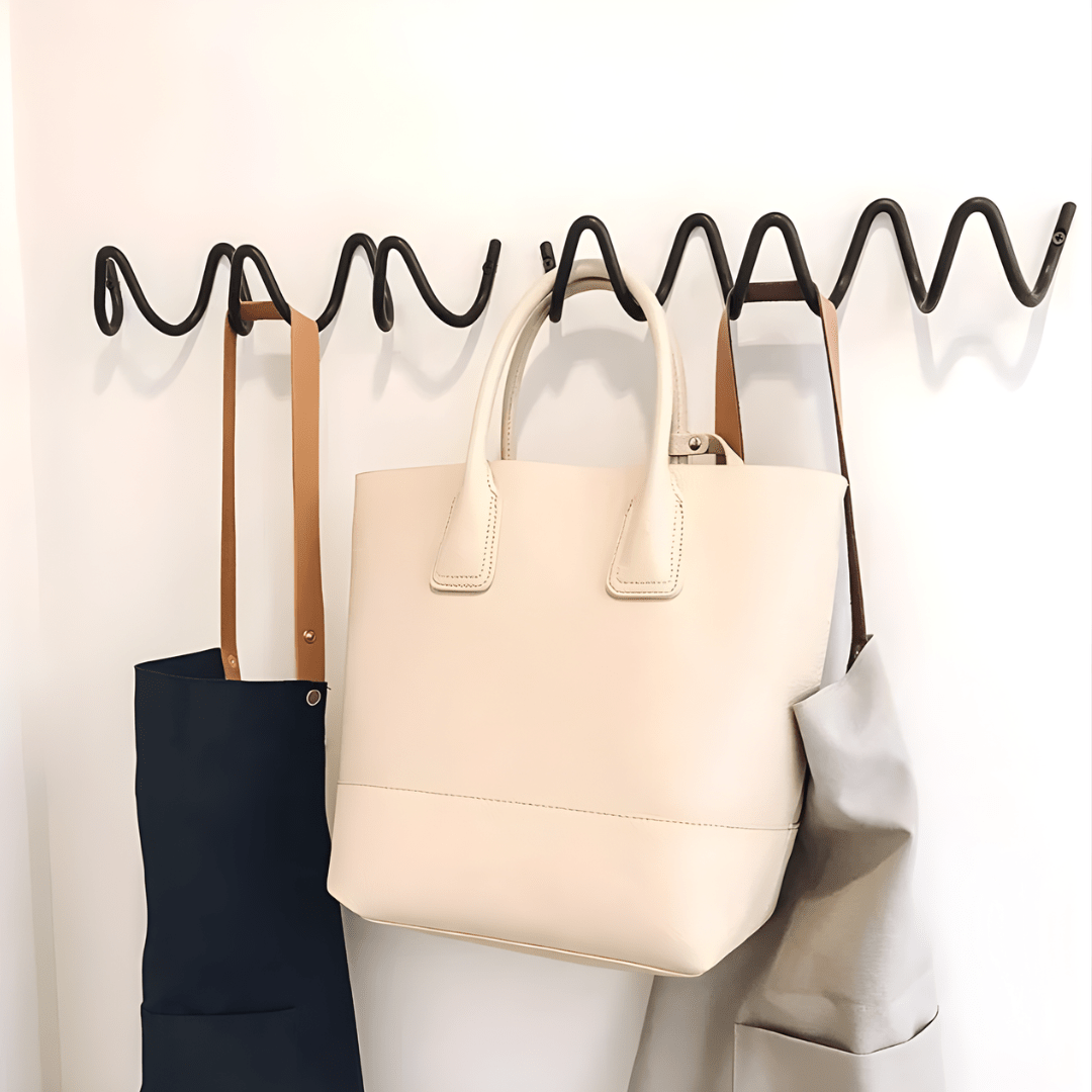 Minimalist Wall Coat Rack with Modern Metal Design - Hooks - Black - Oaksoho