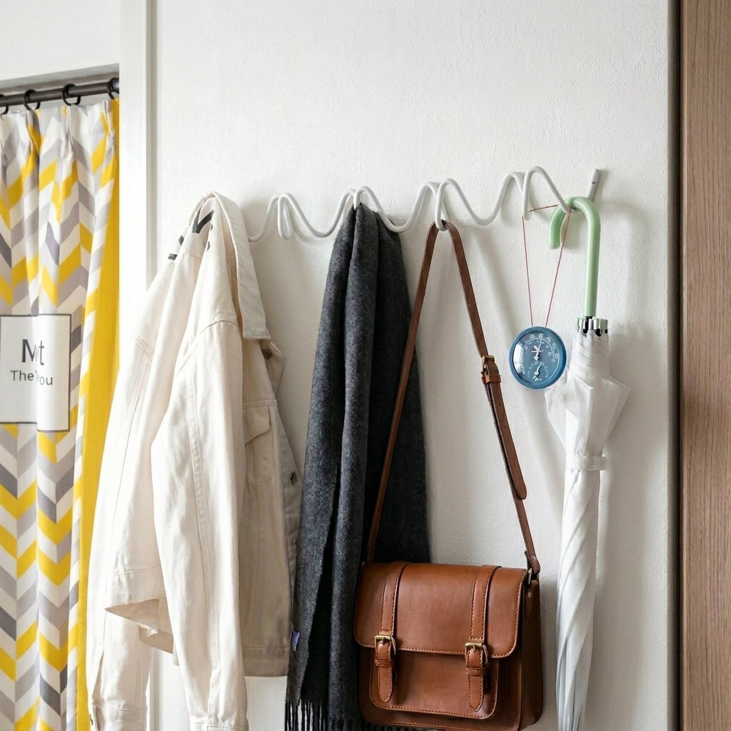 Minimalist Wall Coat Rack with Modern Metal Design - Hooks - White - Oaksoho