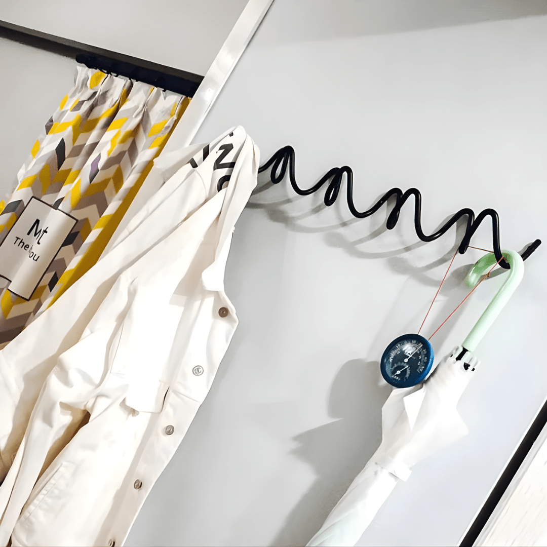 Minimalist Wall Coat Rack with Modern Metal Design - Hooks - Black - Oaksoho