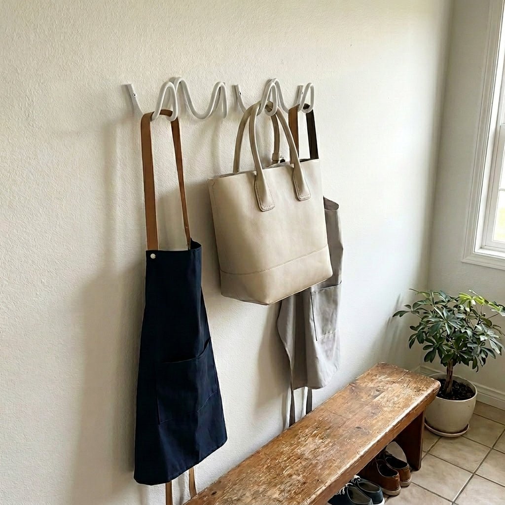 Minimalist Wall Coat Rack with Modern Metal Design - Hooks - White - Oaksoho