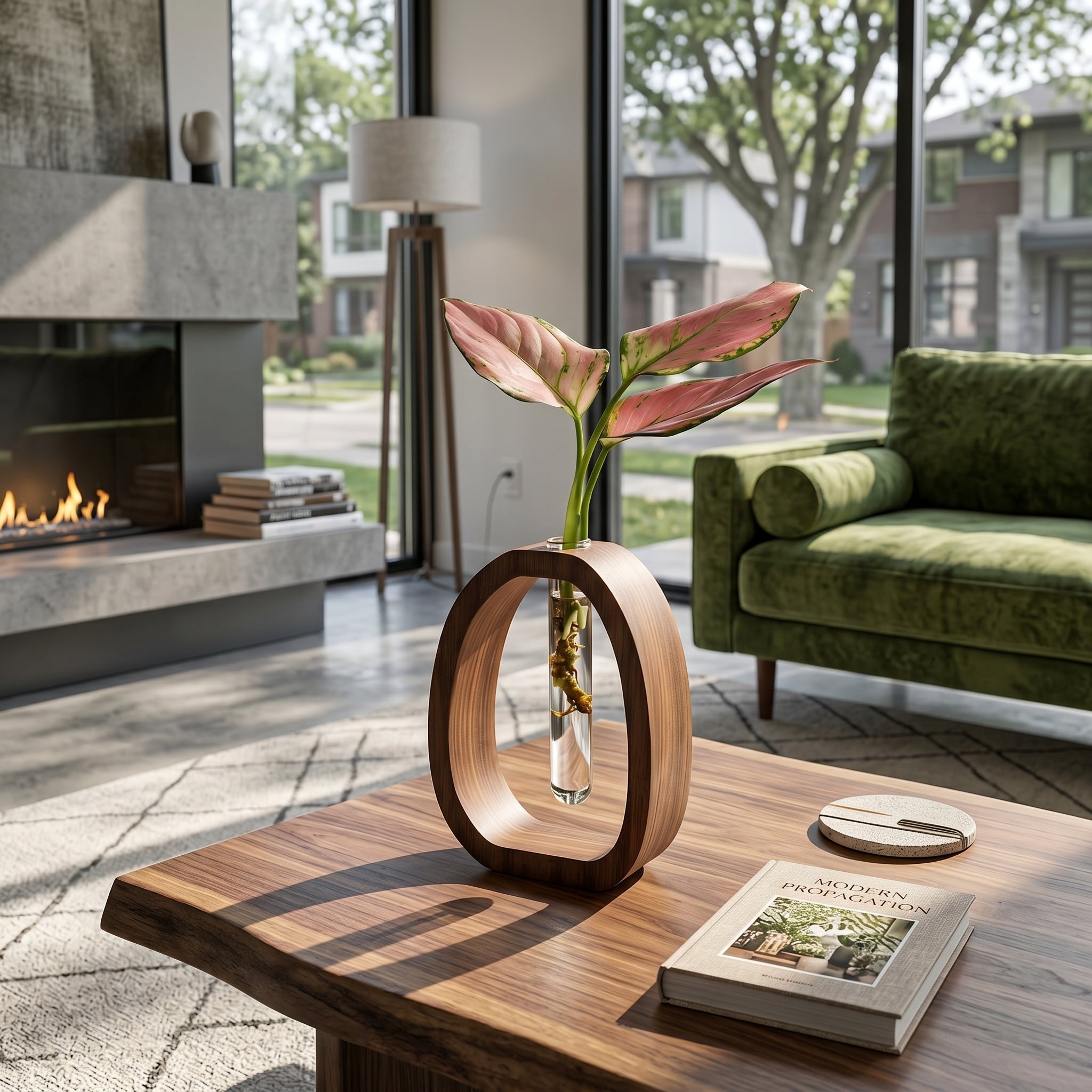Minimalist Wooden Vase with Glass Tube - Vase - Oaksoho