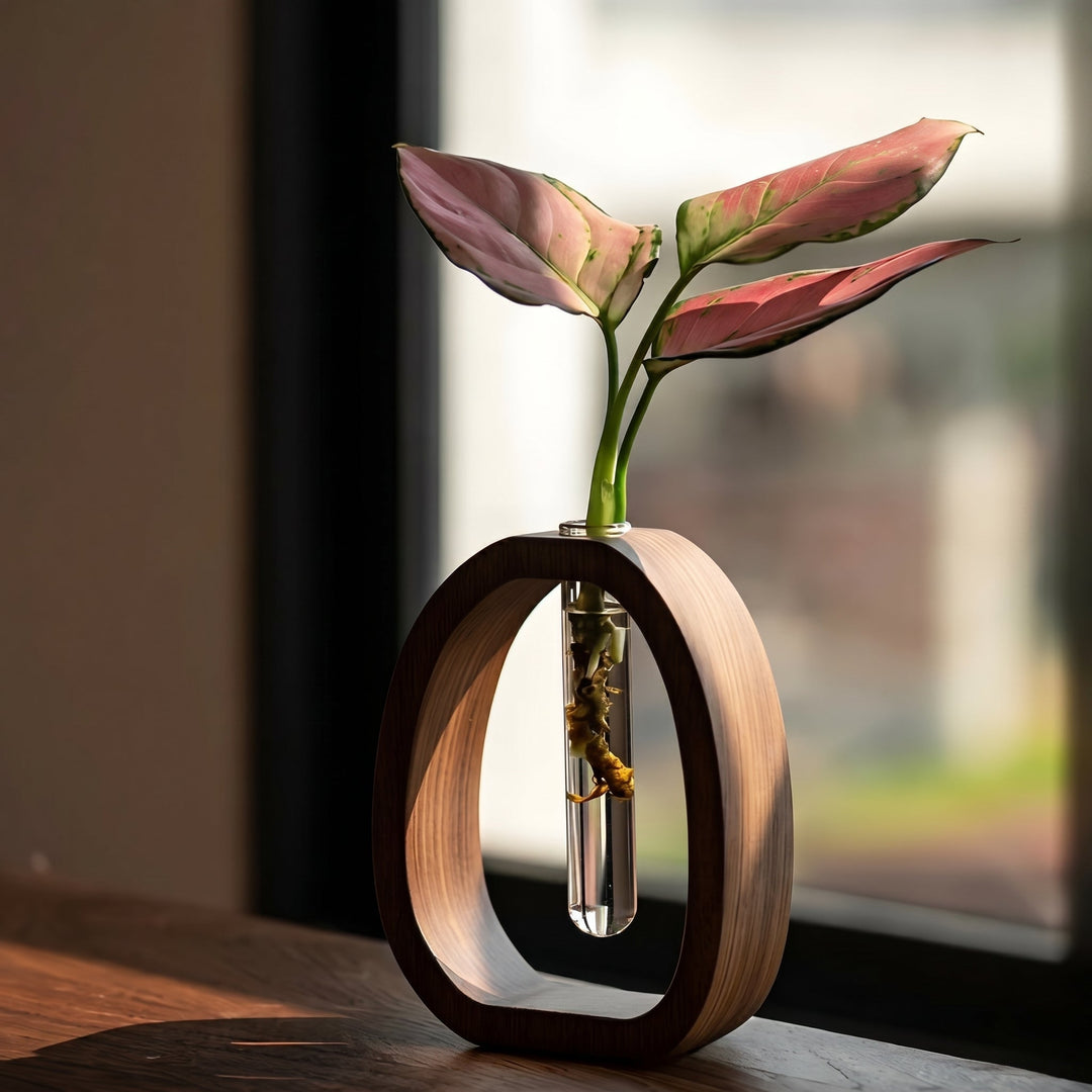 Minimalist Wooden Vase with Glass Tube - Vase - Oaksoho