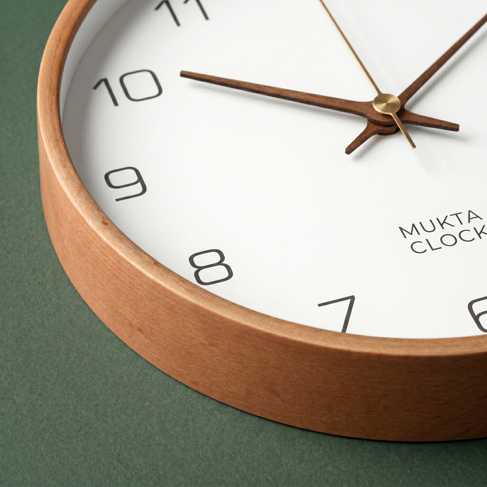 Minimalistic Wall Clock with Wooden Frame in Nordic Style - Wall Clock - White - Oaksoho