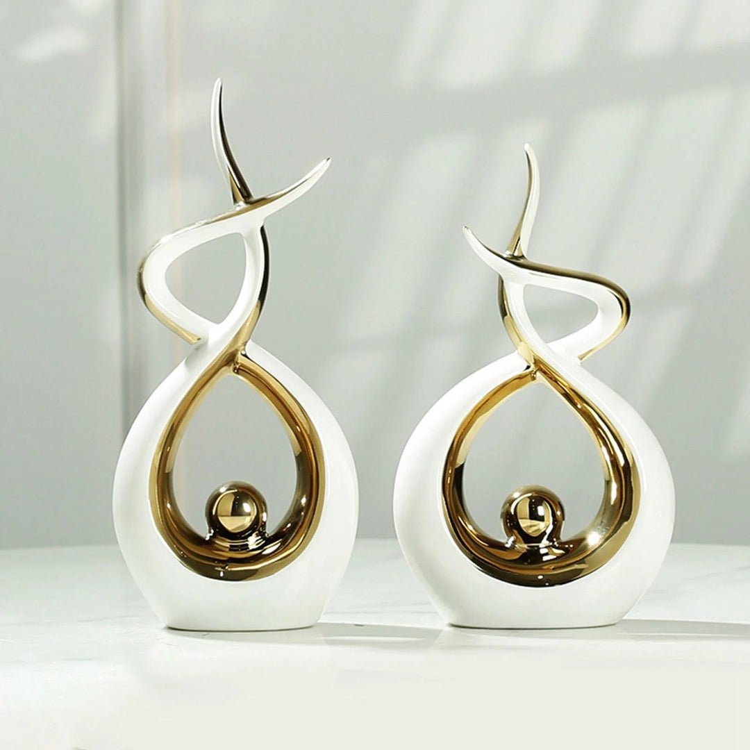 Modern Abstract Decoration with Twisted Design and Gold Accents - Figurines - White - Oaksoho
