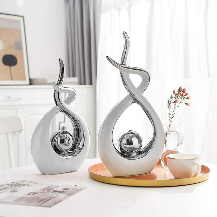 Modern Abstract Decoration with Twisted Design and Gold Accents - Figurines - Silver - Oaksoho