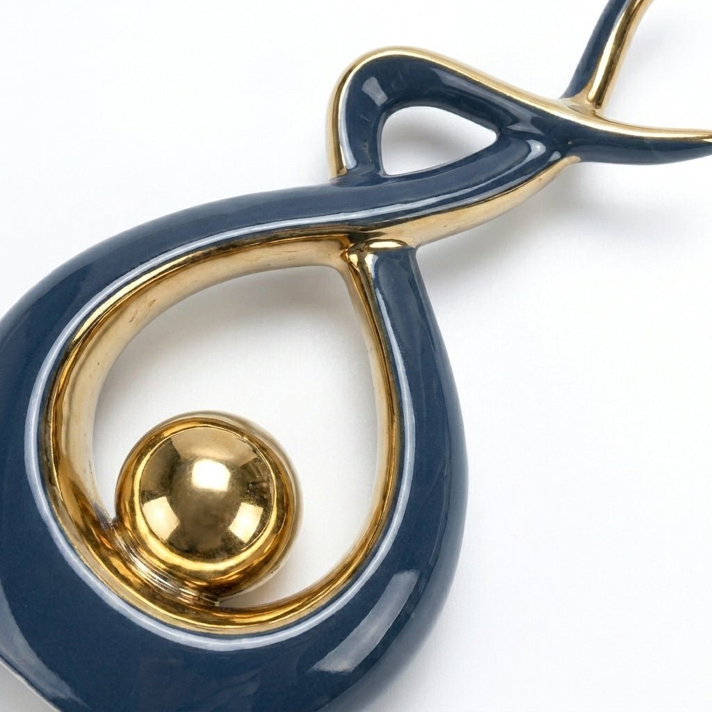 Modern Abstract Decoration with Twisted Design and Gold Accents - Figurines - Blue - Oaksoho