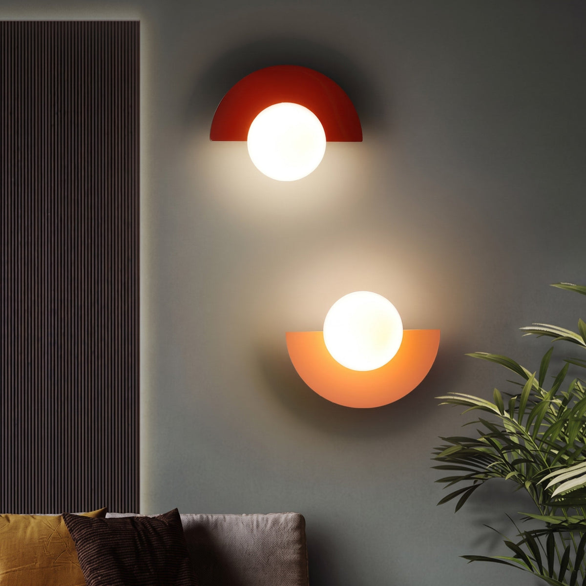 Modern Half Moon Wall Lamp with Sphere Glass Shade - Wall Light Fixtures - Red - Oak Soho