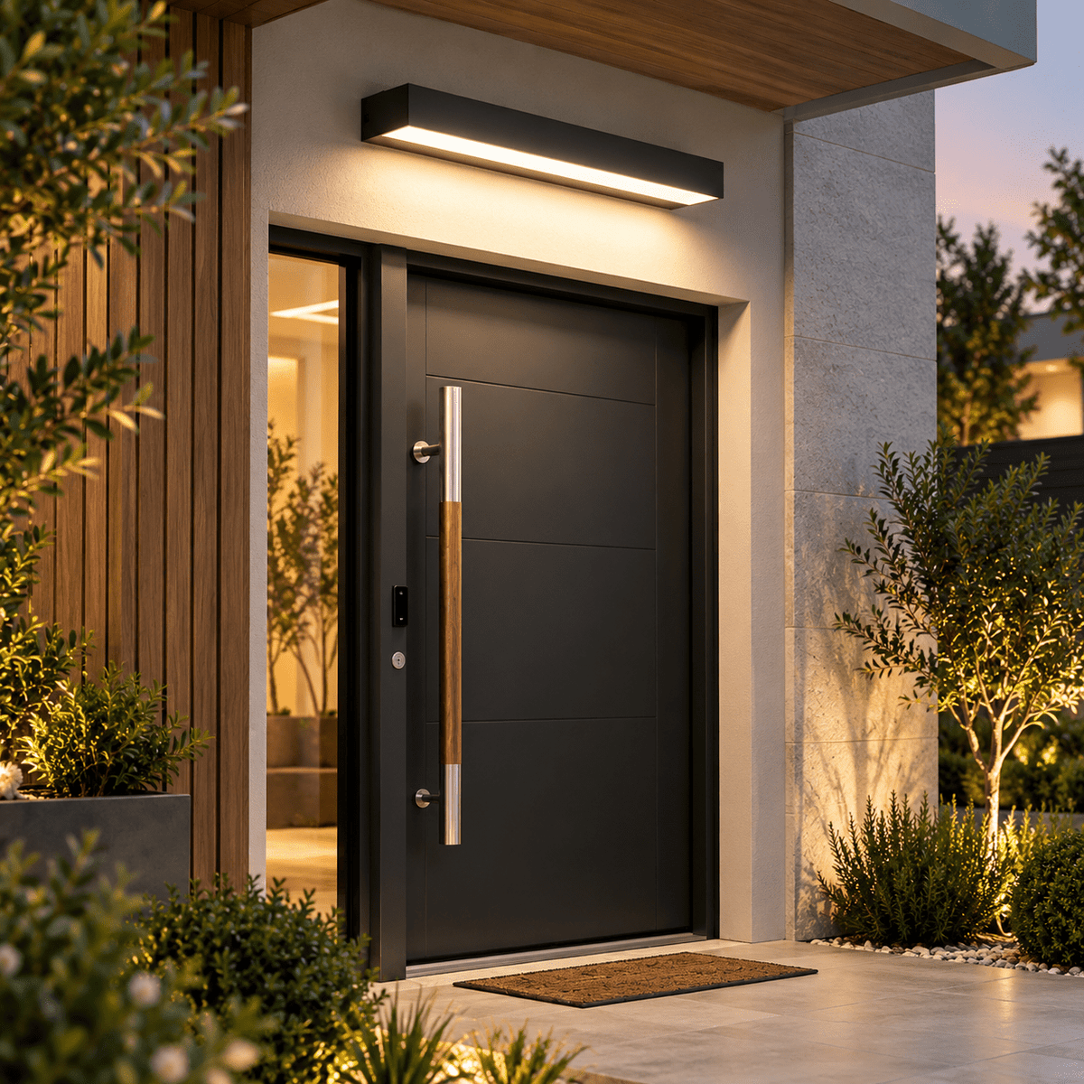 Modern Horizontal Linear LED Wall Light for Outdoor Entryways - Wall Light Fixtures - 20 cm - Oak Soho