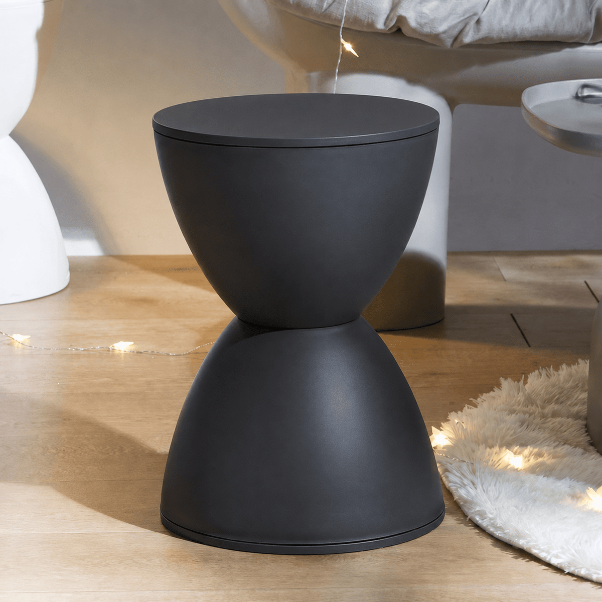 Modern Hourglass-Shaped Side Table Stool - Music Benches & Stools - Dark Grey - Oaksoho