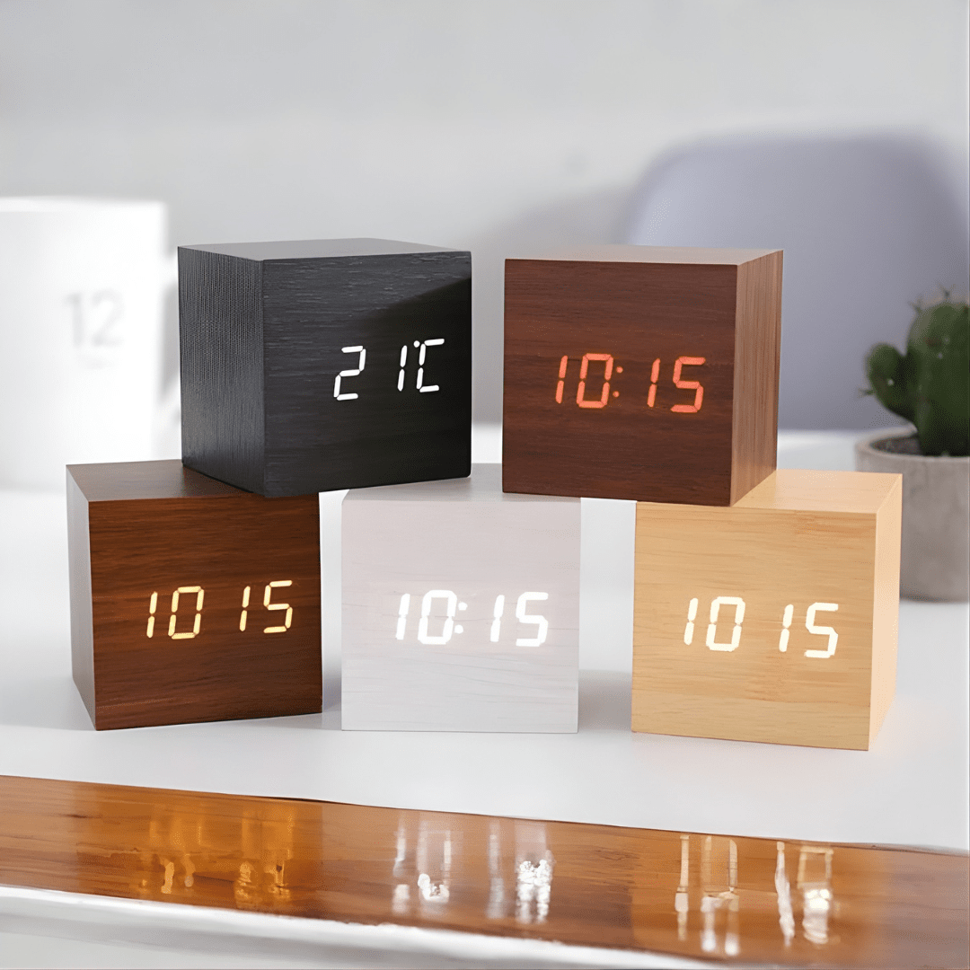 Modern LED Alarm Clock with Clear Display and Smart Features - Alarm Clock - Dark Brown - Oaksoho