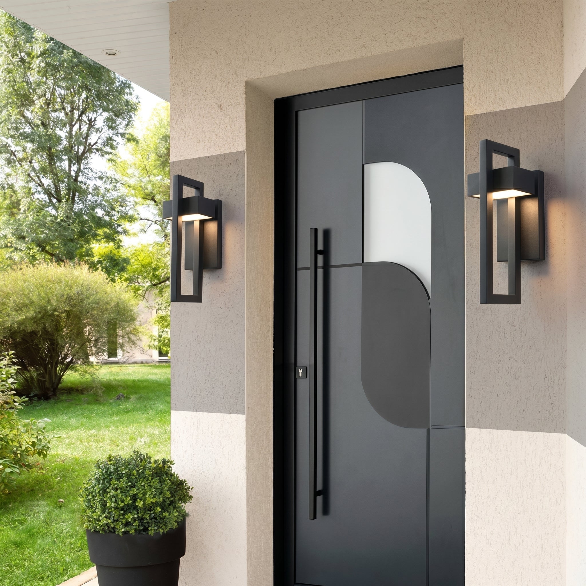 Modern LED Outdoor Wall Light with Geometric Frame Design - Wall Lights - Large - Oaksoho