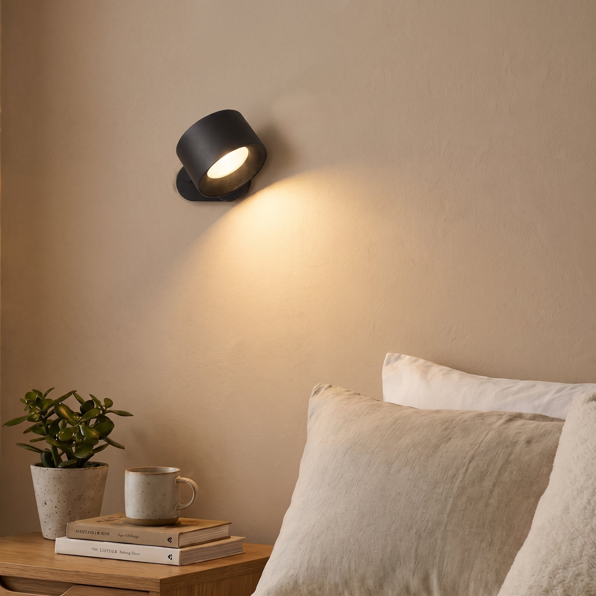 Modern LED Wall Light with Rotating Cylinder Head - Wall Lights - Black - Oaksoho