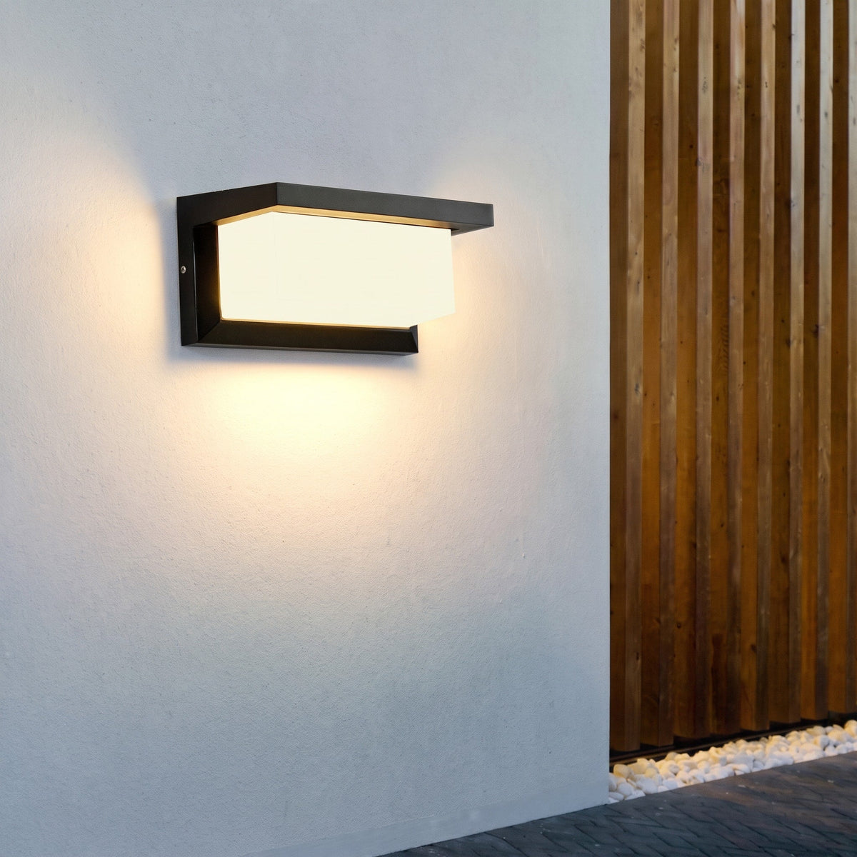 Modern Outdoor Wall Light Rectangular Dark Frame Horizontal or Vertical Mount - Wall Light Fixtures - Horizontal Light - Oak Soho