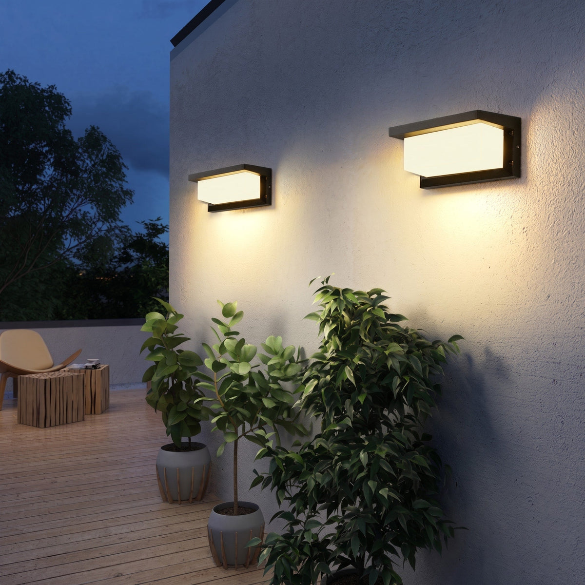 Modern Outdoor Wall Light Rectangular Dark Frame Horizontal or Vertical Mount - Wall Light Fixtures - Horizontal Light - Oak Soho