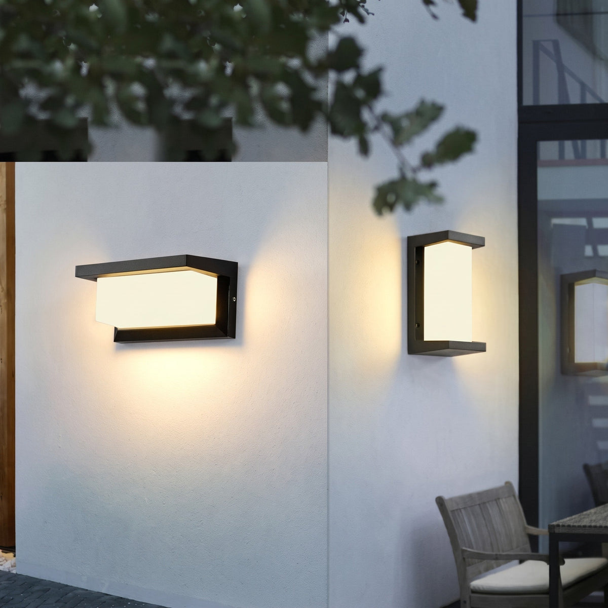 Modern Outdoor Wall Light Rectangular Dark Frame Horizontal or Vertical Mount - Wall Light Fixtures - Horizontal Light - Oak Soho