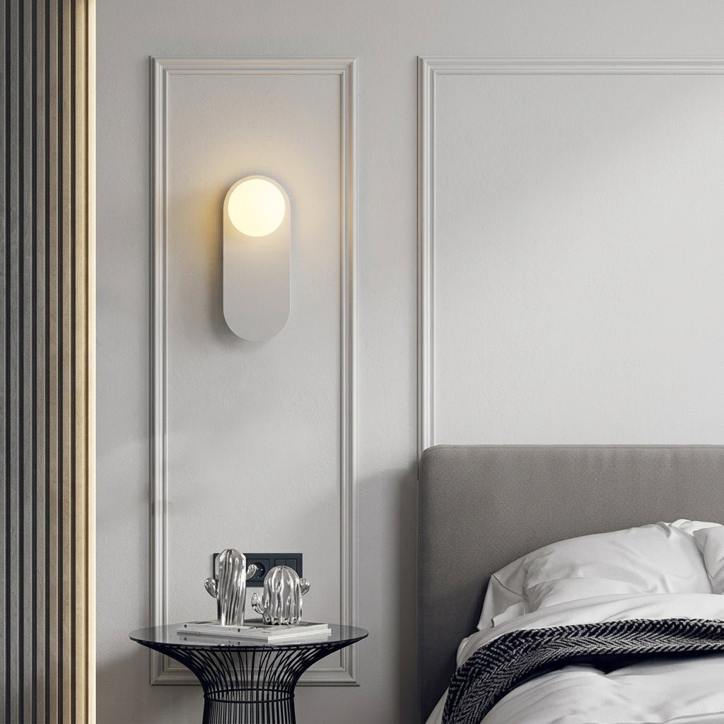 Modern Oval Wall Lamp with Round Glass Globe - Wall Light Fixtures - White - Oaksoho