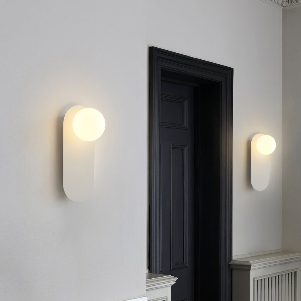 Modern Oval Wall Lamp with Round Glass Globe - Wall Light Fixtures - White - Oaksoho