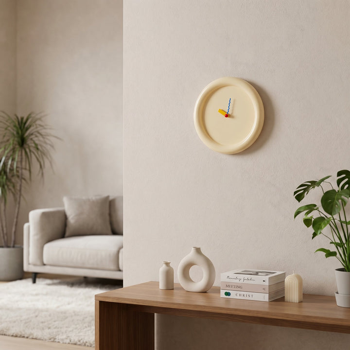 Modern Round Wall Clock with Minimalist Design - Wall Clock - Beige - Oaksoho