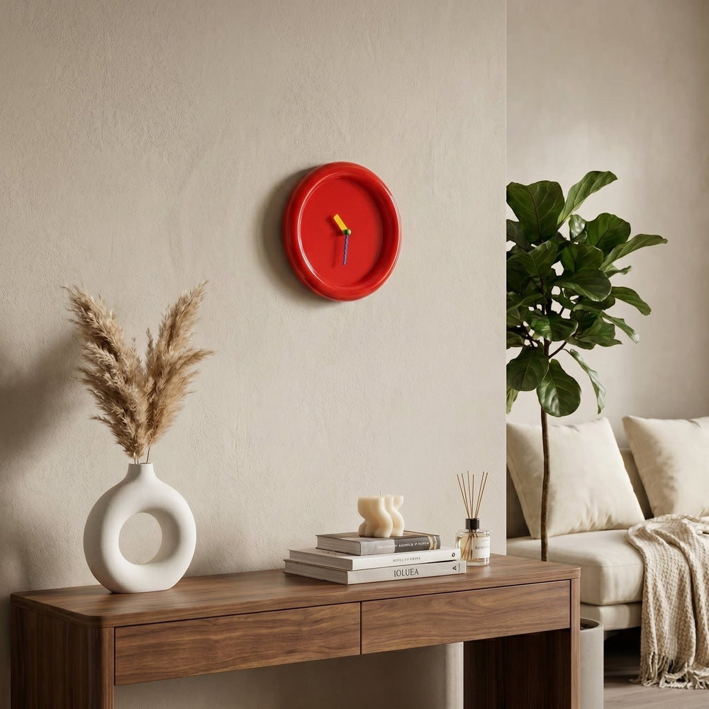 Modern Round Wall Clock with Minimalist Design - Wall Clock - Red - Oaksoho