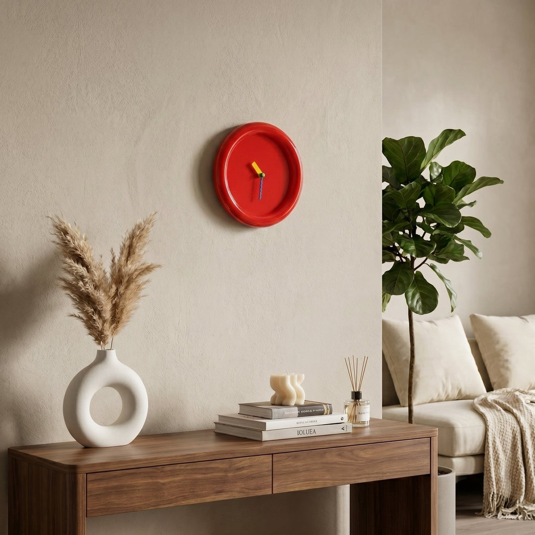 Modern Round Wall Clock with Minimalist Design - Wall Clock - Red - Oaksoho