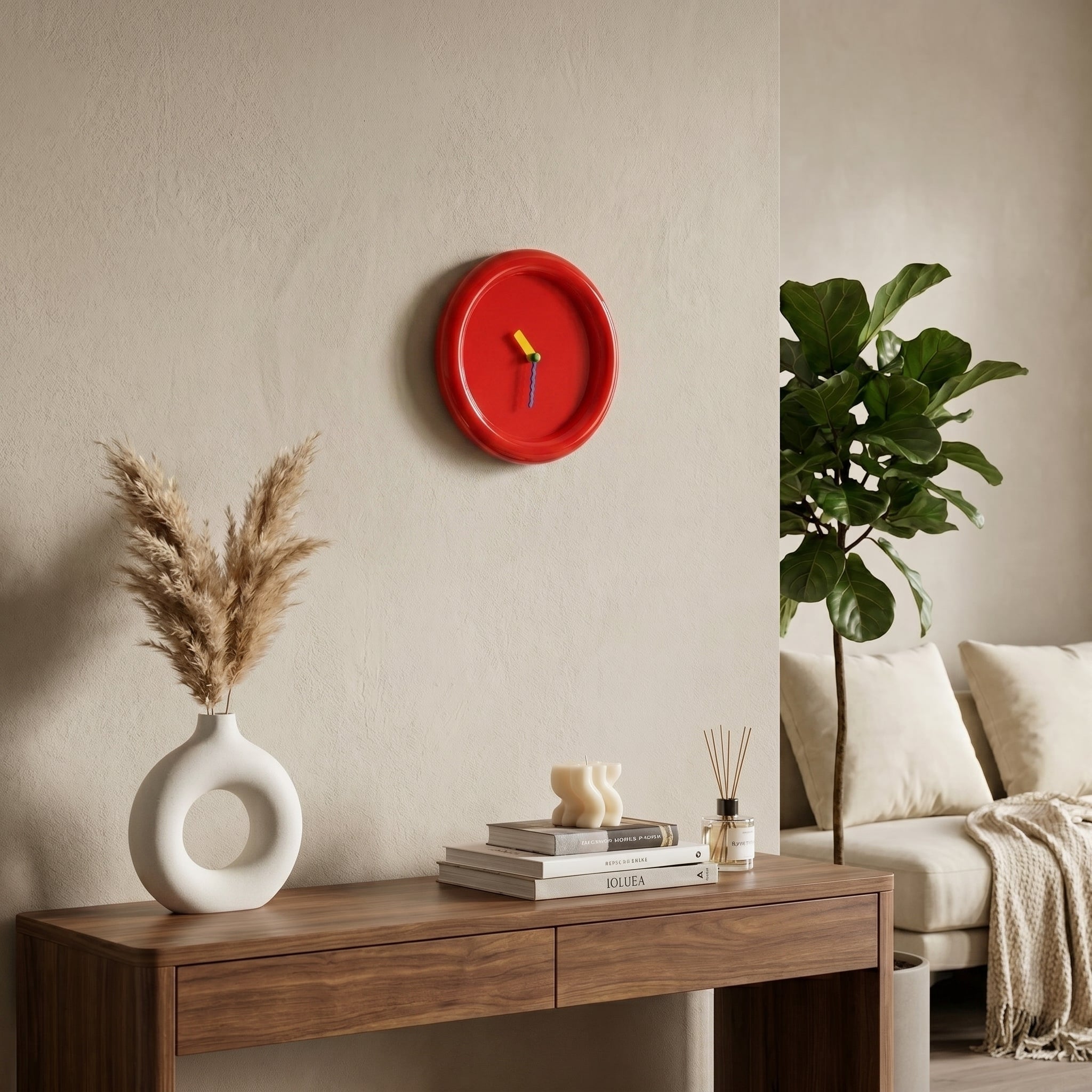 Modern Round Wall Clock with Minimalist Design - Wall Clock - Red - Oaksoho